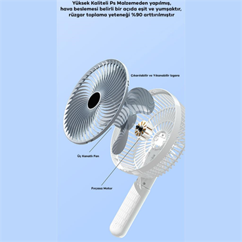 Polham 1200mAh Klipsli Masaüstü Vantilatör, Portatif, Taşınabilir Hafif Fan, Ofis, Ev İçin Mini Fan