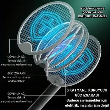 Polham 1200mAh Şarjlı 3000V Katlanabilir Ultra Güçlü Sinek ve Sivrisinek Öldürücü, 3in1 Askılı Standlı