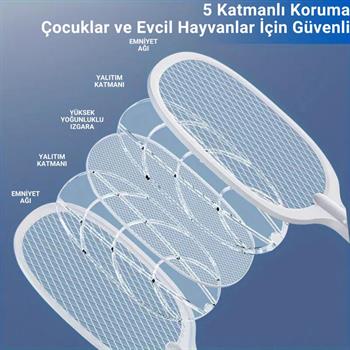 Polham 1200mAh Şarjlı 3000V Süper Güçlü Sivrisinek Öldürücü, 2in1 Taşınabilir ve Standlı Sinek Öldürücü