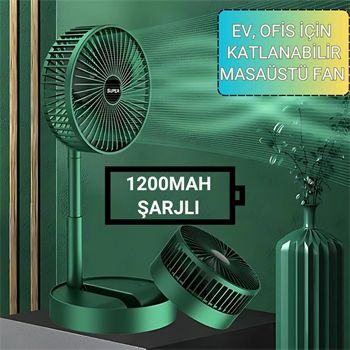 Polham 1200mAh Şarjlı Katlanabilir Telefon Stantlı Masaüstü Serinletici Vantilatör Fan, Katlanır Fan