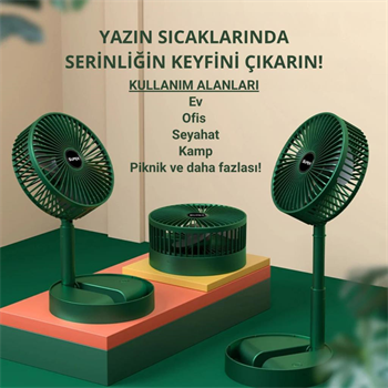 Polham 1200mAh Şarjlı Katlanabilir Telefon Stantlı Masaüstü Serinletici Vantilatör Fan, Katlanır Fan