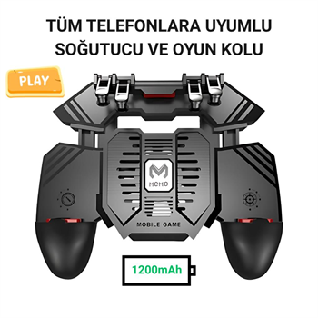Polham 1200mAh Şarjlı Telefon Soğutucu ve Oyun Kolu, 6 Parmak Mobil Oyun Konsolu, Tüm Telefonlara Uyumlu