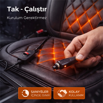 Polham 12V Isıtmalı Araç İçi Koltuk Minderi – 65°C’ye Kadar Güçlü Isıtma | Çakmaklık Girişli | Tak-Çalıştır