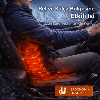 Polham 12V Isıtmalı Araç İçi Koltuk Minderi – 65°C’ye Kadar Güçlü Isıtma | Çakmaklık Girişli | Tak-Çalıştır