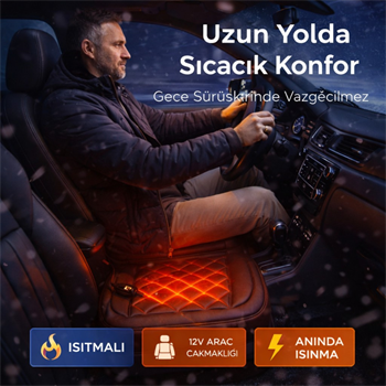 Polham 12V Isıtmalı Araç İçi Koltuk Minderi – 65°C’ye Kadar Güçlü Isıtma | Çakmaklık Girişli | Tak-Çalıştır