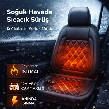 Polham 12V Isıtmalı Araç İçi Koltuk Minderi – 65°C’ye Kadar Güçlü Isıtma | Çakmaklık Girişli | Tak-Çalıştır