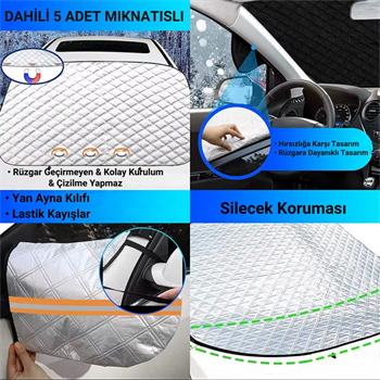 Polham 145x115 CM Tüm Araçlara Uyumlu Ön Cam Isı Önleyici Güneşlik, Su, Rüzgar, Çamur Geçirmez Ön Cam Brandası