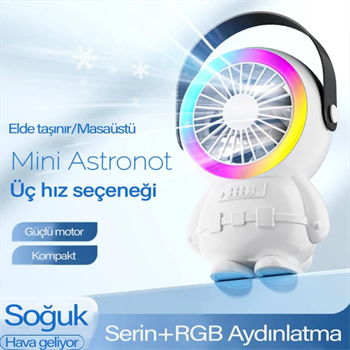 Polham 1500mAh Şarjlı RGB Işıklı Taşınabilir Süper Hızlı Serinletici Vantilatör, Masaüstü El Fanı