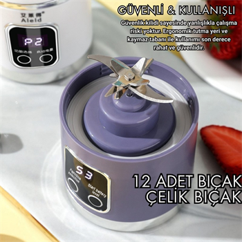 Polham 1500Mah Şarjlı Taşınabilir 12 Bıçaklı 50W Süper Güçlü Buz Kırıcı Kişisel Smoothie Blenderı