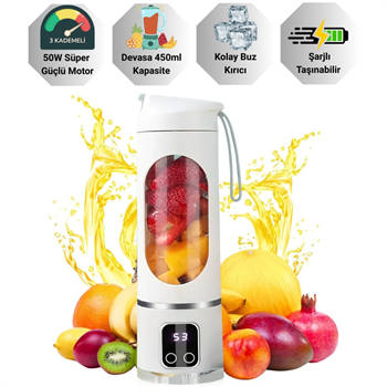Polham 1500Mah Şarjlı Taşınabilir 12 Bıçaklı 50W Süper Güçlü Buz Kırıcı Kişisel Smoothie Blenderı
