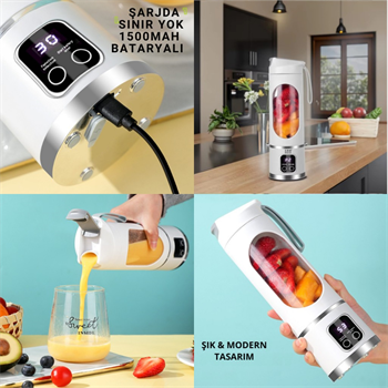 Polham 1500Mah Şarjlı Taşınabilir 12 Bıçaklı 50W Süper Güçlü Buz Kırıcı Kişisel Smoothie Blenderı