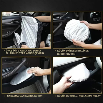 Polham 150x70 CM Universal Araç İçi Ön Cam Güneş Koruyucu Branda, Sedan, Suv ve Hatchback Uyumlu, UV Engelleyici