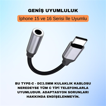 Polham 15CM Type C To 3.5mm Aux Kulaklık Ses Dönüştürücü Adaptör, Hifi Ses Destekli Çevirici