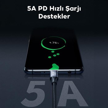 Polham 1MT 100W 5A 10Gbps Type C Uzatma Kablosu, Şarj, Data ve Görüntü Aktarmalı Çevirici Kablo
