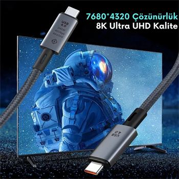 Polham 1MT USB 4.0 240W Thunderbolt Type-C to Type-C Şarj, Data ve 8K 60Hz Görüntü Aktarım Kablosu