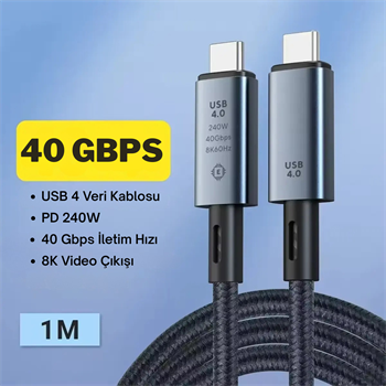 Polham 1MT USB 4.0 240W Thunderbolt Type-C to Type-C Şarj, Data ve 8K 60Hz Görüntü Aktarım Kablosu