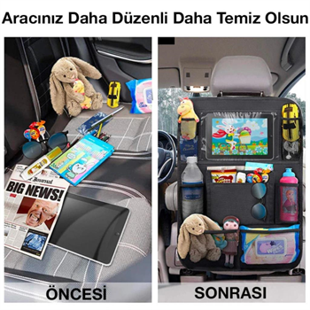 Polham 2 Adet Set Araç İçi Arka Koltuk İçin 8 Bölmeli Organizer, Su Geçirmez, Kolay Temizlenir Eşya Düzenleyici