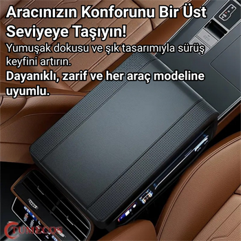 Polham 2 Adet Yan Cepli Tüm Araçlarla Uyumlu Orta Kol Dayama Konsolu Yumuşak Deri Dokulu Premium Konsol