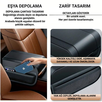 Polham 2 Adet Yan Cepli Tüm Araçlarla Uyumlu Orta Kol Dayama Konsolu Yumuşak Deri Dokulu Premium Konsol