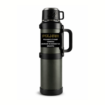 Polham 2 Litre Kamp Termosu–24 Saat Sıcak/36 Saat Soğuk, 316L Paslanmaz Çelik, Bardaklı ve Süzgeçli Termos
