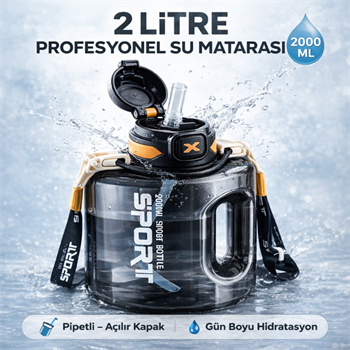 Polham 2 Litre Sporcu Su Matarası – Pipetli Açılır Kapak,Taşıma Askılı,Sızdırmaz Tasarım, BPA İçermez