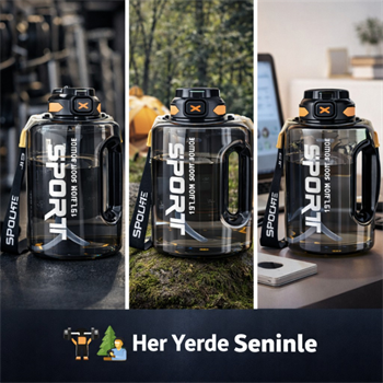Polham 2 Litre Sporcu Su Matarası – Pipetli Açılır Kapak,Taşıma Askılı,Sızdırmaz Tasarım, BPA İçermez