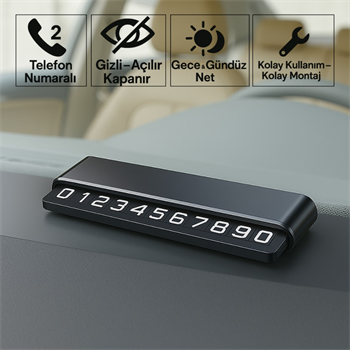 Polham 2 Numaralı Manyetik Açılır Kapanır Geçici Park Numaratörü, Fosforlu Gece Görünür Ultra Şık Numaratör