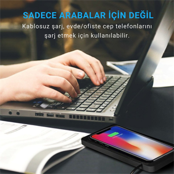 Polham 20W Süper Hızlı Kaymaz Kauçuk Kablosuz Şarj Aleti, Araç ve Masaüstü Kullanıbilir, Su Geçirmez Şarj Pedi