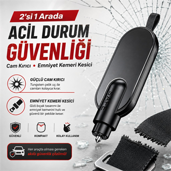Polham 2in1 Anahtarlıklı Araç İçi Acil Durum Cam Kırıcı ve Emniyet Kemeri Kesici – Kompakt Oto Güvenlik Aparatı