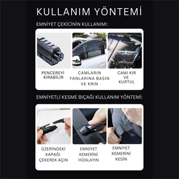 Polham 2in1 Araç Cam Kırıcı ve Emniyet Kemer Kesici, Araç İçi Acil Durum Kiti, Ultra Güçlü Kırıcı ve Kesici