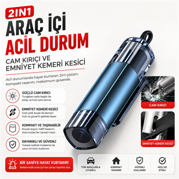 Polham 2in1 Araç İçi Acil Durum Cam Kırıcı ve Emniyet Kemeri Kesici – Tungsten Çelik Uçlu Güvenlik Aparatı
