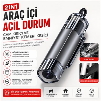 Polham 2in1 Araç İçi Acil Durum Cam Kırıcı ve Emniyet Kemeri Kesici – Tungsten Çelik Uçlu Güvenlik Aparatı