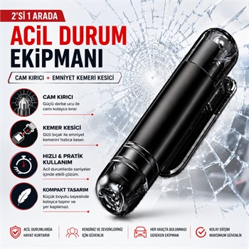 Polham 2in1 Arada Araç İçi Acil Durum Cam Kırıcı ve Emniyet Kemeri Kesici – Kompakt Oto Güvenlik ve Acil Çıkış Aparatı