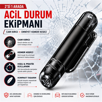 Polham 2in1 Arada Araç İçi Acil Durum Cam Kırıcı ve Emniyet Kemeri Kesici – Kompakt Oto Güvenlik ve Acil Çıkış Aparatı