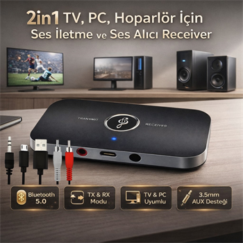 Polham 2in1 TV, PC, Hoparlör İçin Ses İletme ve Ses Alıcı Receiver Transmitter Adaptör, Bataryalı