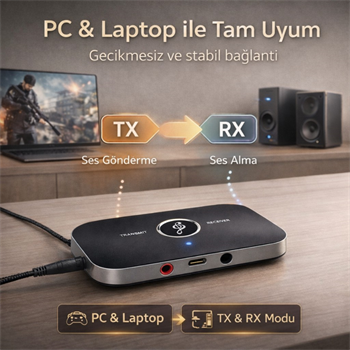 Polham 2in1 TV, PC, Hoparlör İçin Ses İletme ve Ses Alıcı Receiver Transmitter Adaptör, Bataryalı