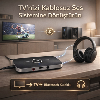 Polham 2in1 TV, PC, Hoparlör İçin Ses İletme ve Ses Alıcı Receiver Transmitter Adaptör, Bataryalı
