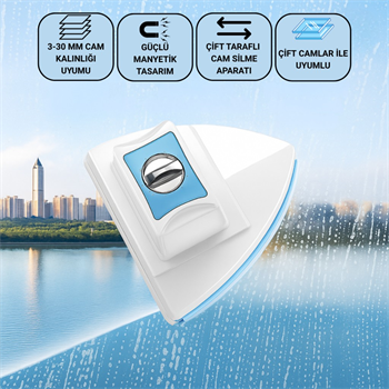 Polham 3-30 MM Çift Cam Uyumlu Ev ve Ofis Manyetik Cam Temizleyici, Çift Taraflı, Güvenli İpli Süper Etkili Cam Temizleyici