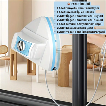 Polham 3-30 MM Çift Cam Uyumlu Ev ve Ofis Manyetik Cam Temizleyici, Çift Taraflı, Güvenli İpli Süper Etkili Cam Temizleyici