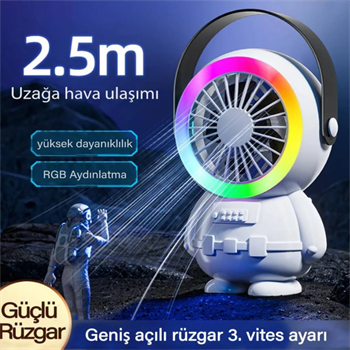 Polham 3 Kademeli Gece Lambalı 1500mAh Şarjlı Taşınabilir Serinletici Vantilatör Fan, Ultra Sessiz
