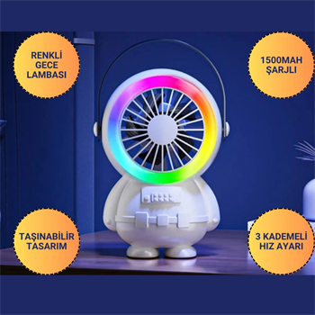 Polham 3 Kademeli Gece Lambalı 1500mAh Şarjlı Taşınabilir Serinletici Vantilatör Fan, Ultra Sessiz