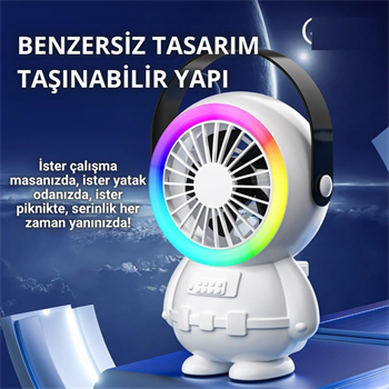 Polham 3 Kademeli Gece Lambalı 1500mAh Şarjlı Taşınabilir Serinletici Vantilatör Fan, Ultra Sessiz