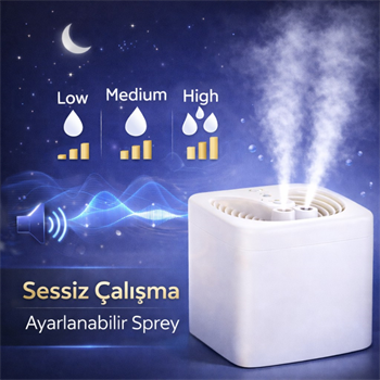 Polham 3 Litre Ultrasonik Hava Nemlendirici, Buhar Makinası Sprey, Koku Eklenebilir Çift Püskürtmeli Nemlendirici
