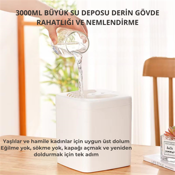 Polham 3 Litre Ultrasonik Hava Nemlendirici, Buhar Makinası Sprey, Koku Eklenebilir Çift Püskürtmeli Nemlendirici