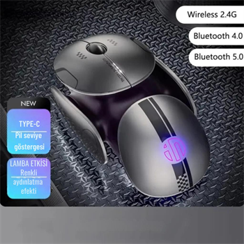 Polham 3 Modlu 300Mah Şarj Edilebilir RGB Işıklı 2400DRI Gaming Mouse, Ultra Sessiz,Gecikmesiz Mouse