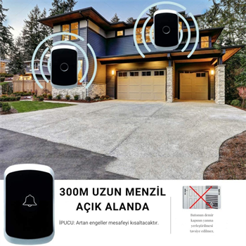 Polham 300 Metre Uzun Menzilli Kablosuz Kapı Zili, Ev, Ofis, İş Yeri, Yazlık İçin Yüksek Sesli Kapı Zili