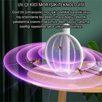 Polham 3000w Şarjlı Uv Işıklı Elektrikli Sivrisinek Kovucu Öldürücü Masaüstü El Tutmalı Katlanabilir