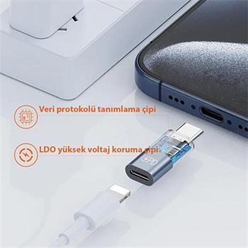 Polham 30W Şarj Destekli Lightning to Type C Çevirici Dönüştirici Adaptör, Şarj ve Veri Aktarım Çevirici