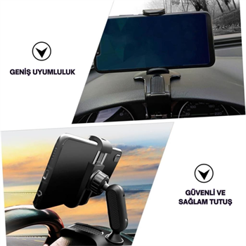 Polham 360 Derece Dönebilen Gösterge Paneli Üzeri Telefon Tutucu, Güneşlik ve Gösterge Panel Uyumlu