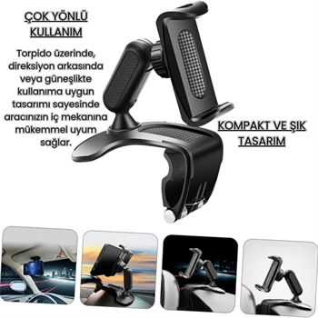 Polham 360 Derece Dönebilen Gösterge Paneli Üzeri Telefon Tutucu, Güneşlik ve Gösterge Panel Uyumlu